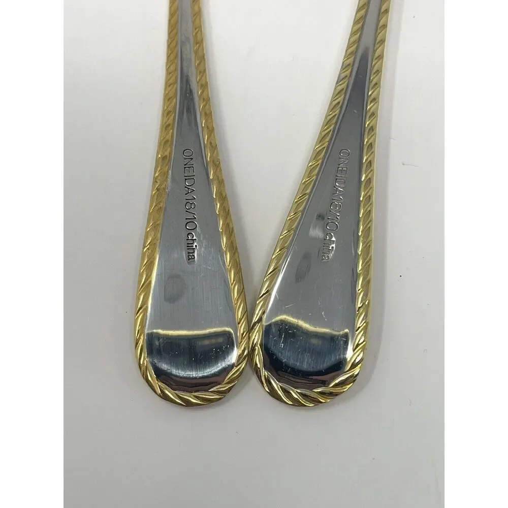 Oneida GOLDEN BELMONT Stainless Rope Edge Gold Butter Spreader Sugar Shell Spoon